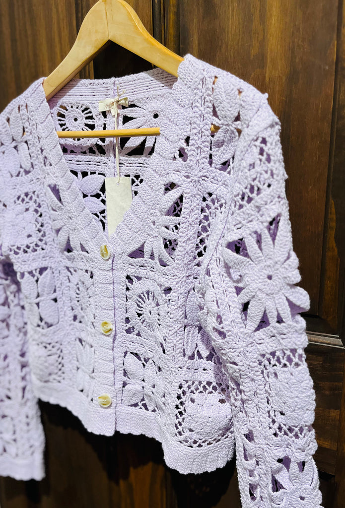 lavender Crochet Button Up Jacket