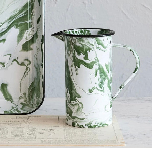 Green Marbled Enameled Pitcher
