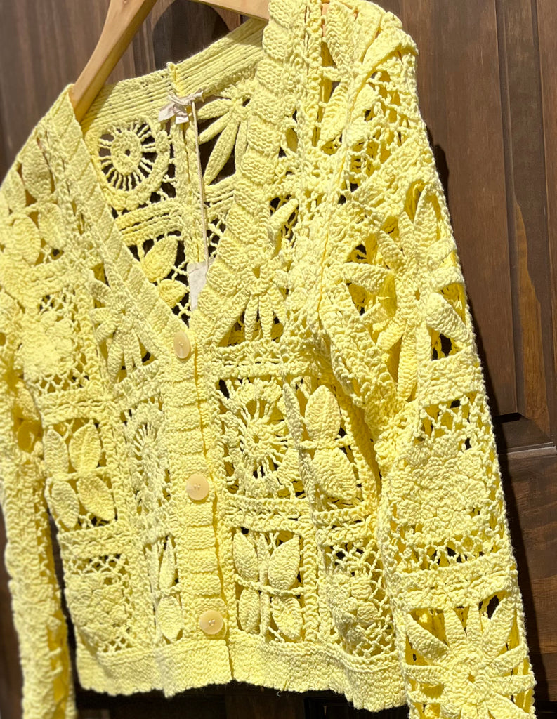 yellow Crochet Button Up Jacket