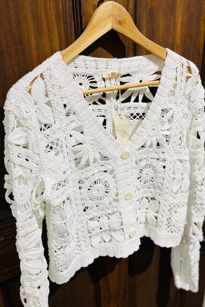 off white Crochet Button Up Jacket