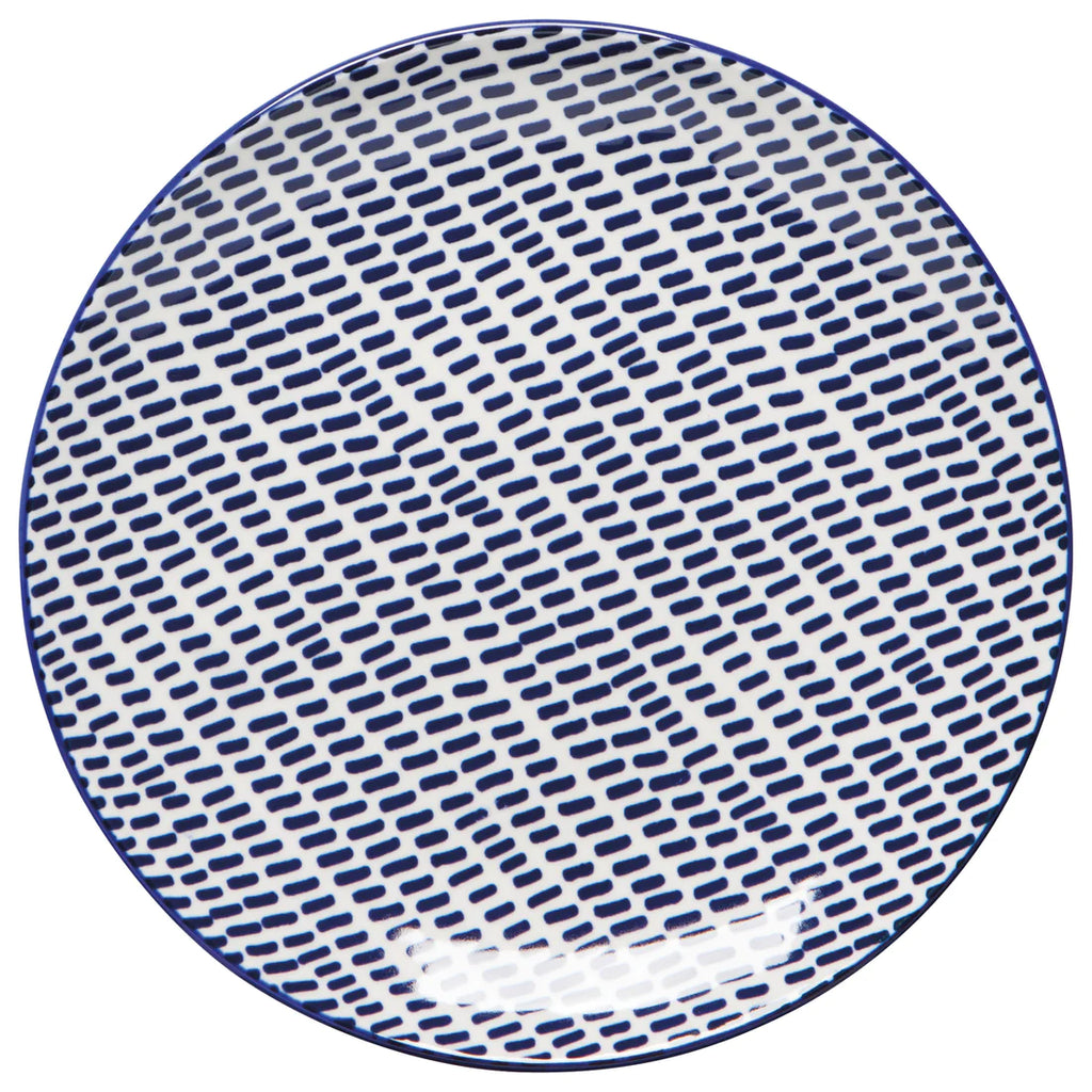 blue dash patterned appetizer plate 