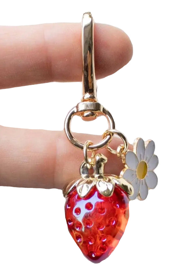 red Strawberry & Daisy Heart Keychain/Purse Charm