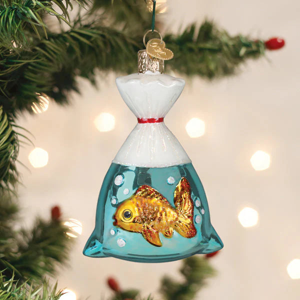 Goldfish In A Bag Glass Ornament