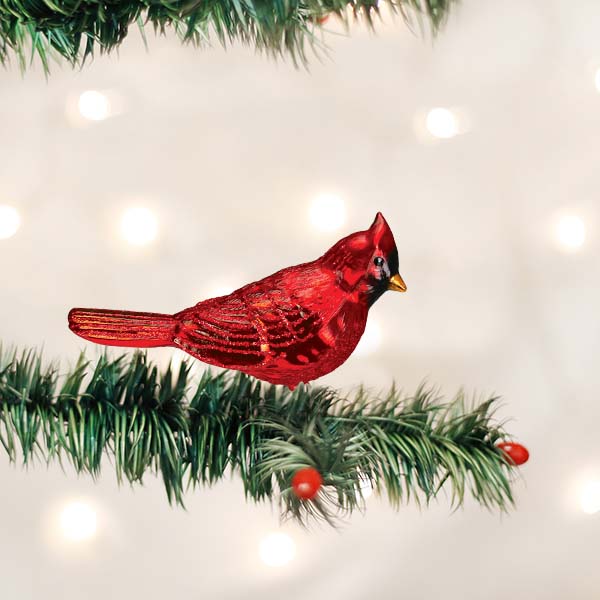 Shiny Red Northern Cardinal Ornament  Old World Christmas   