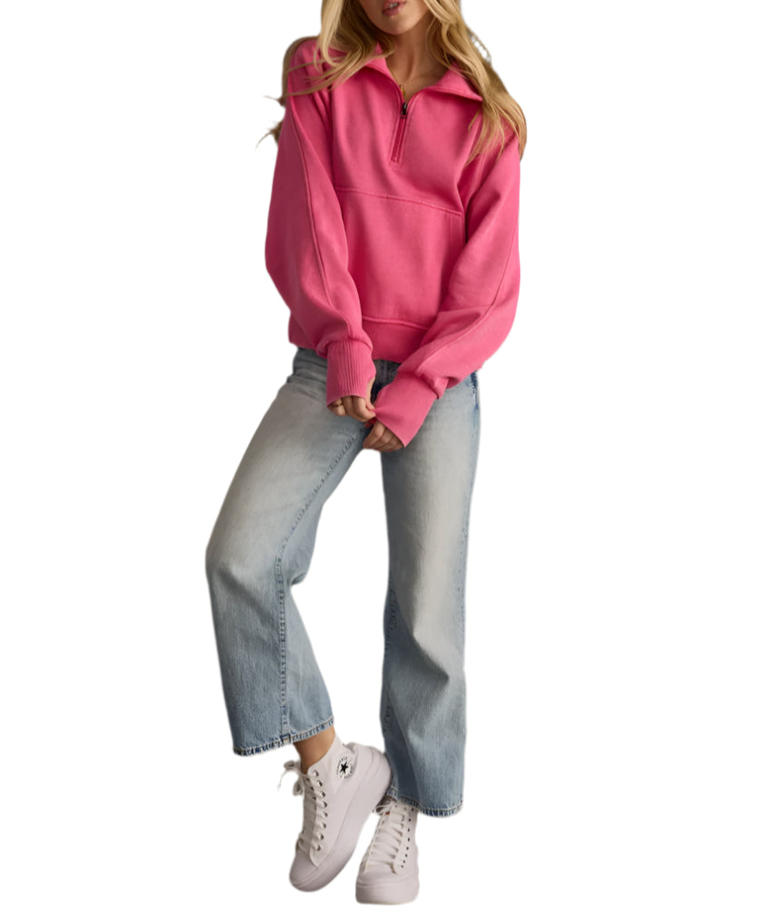 Bright Pink Quarter Zip Sweatshirt