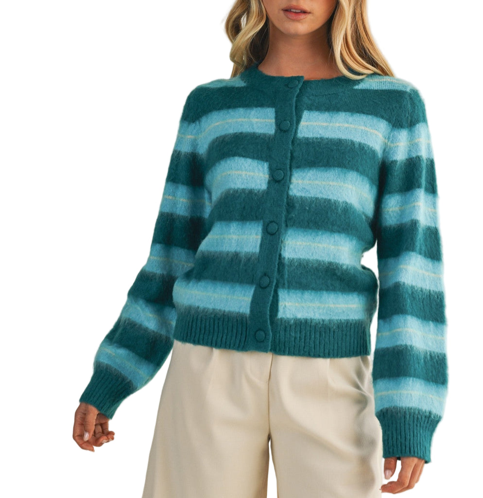 Teal Striped Sweater Cardigan