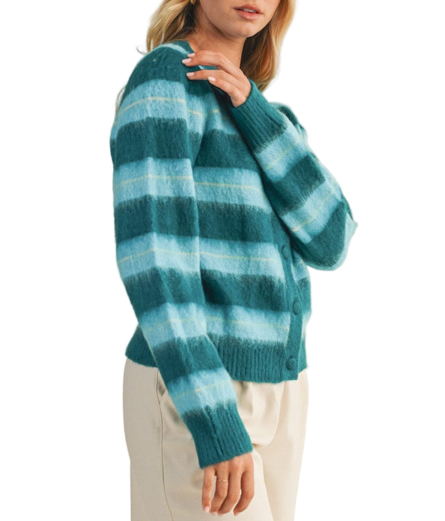 Teal Striped Sweater Cardigan