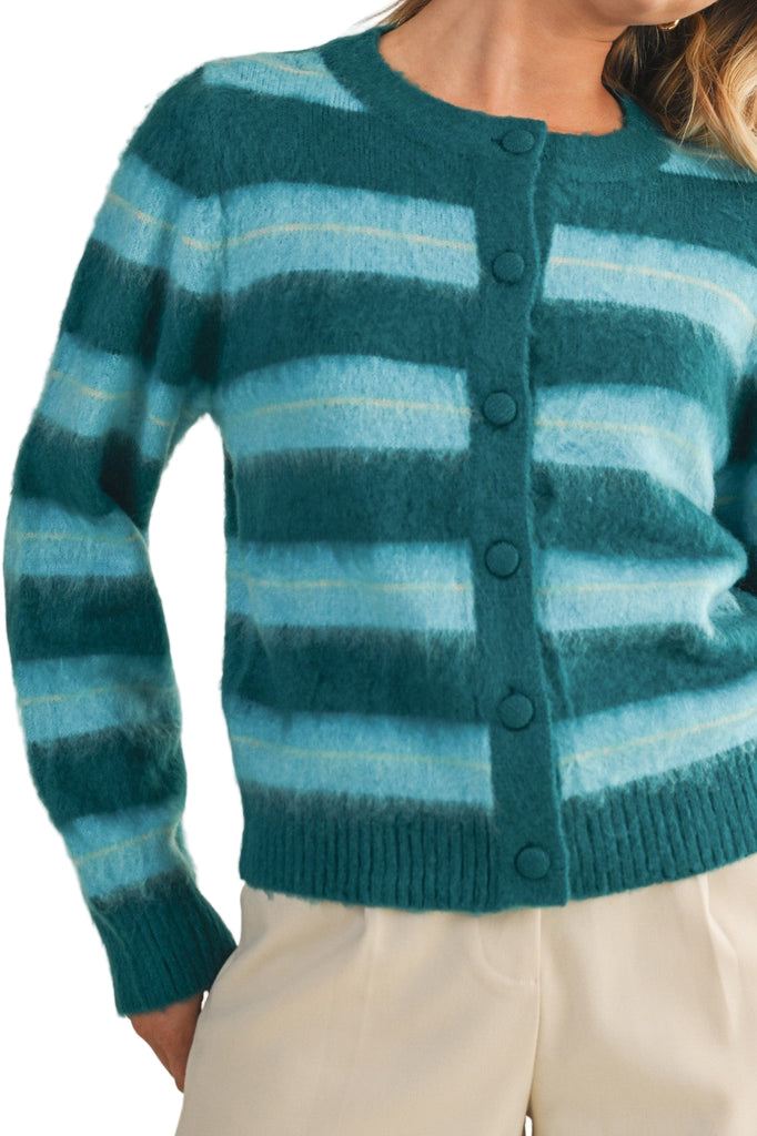 Teal Striped Sweater Cardigan