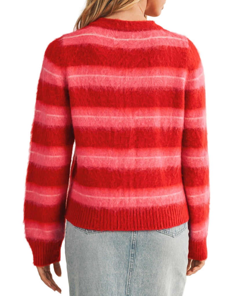 Cherry Red Striped Sweater Cardigan