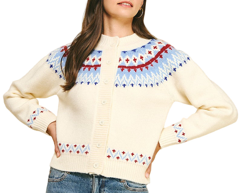 Ivory Nordic Pattern Cardigan