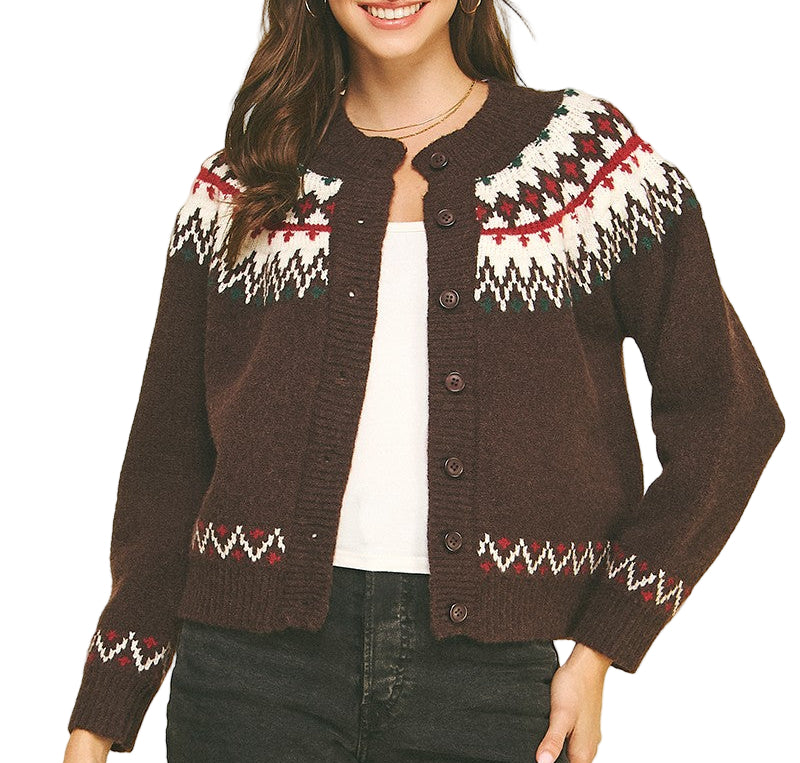 Brown Nordic Pattern Cardigan