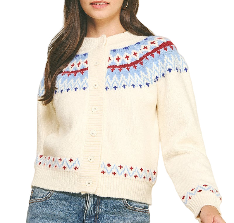 Ivory Nordic Pattern Cardigan