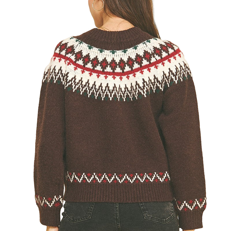 Brown Nordic Pattern Cardigan