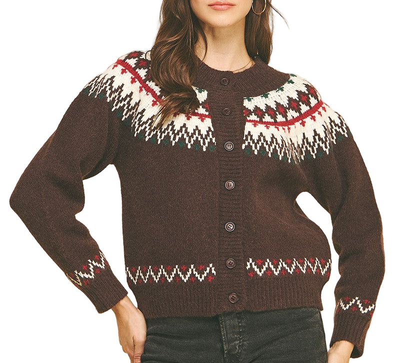 Brown Nordic Pattern Cardigan