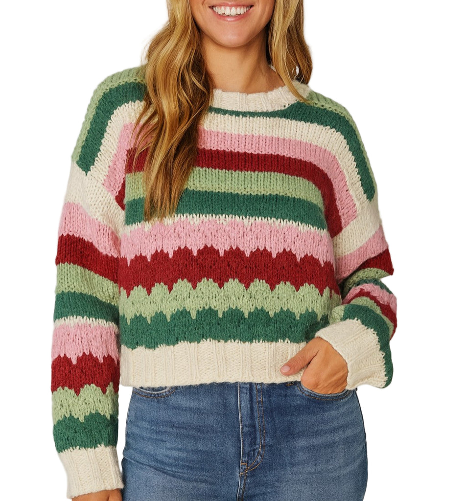 Festive Striped Chunky Knit Sweater