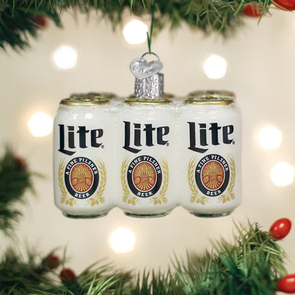 Miller Lite Six Pack Glass Ornament  Old World Christmas   