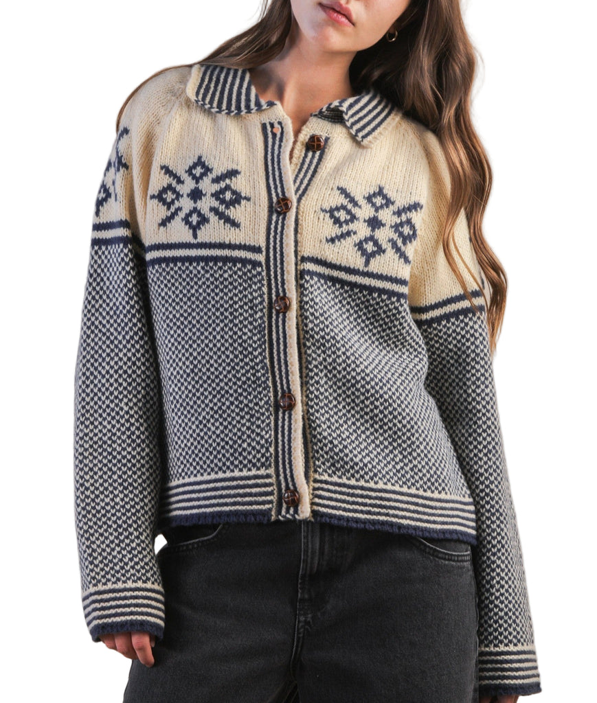 Graphic Collared Knit Cardigan
