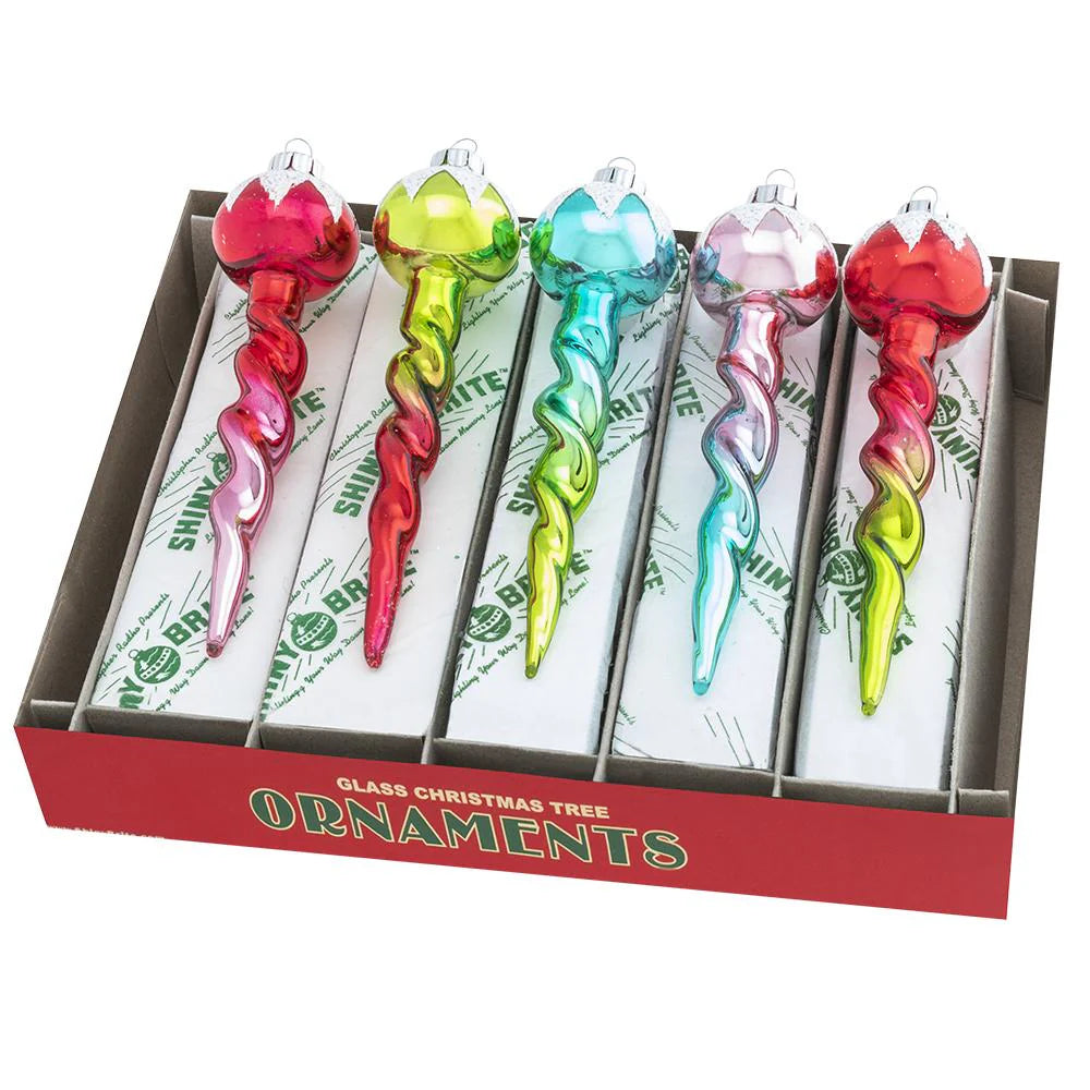 Festive Fete Glass Icicle Ornaments-9ct