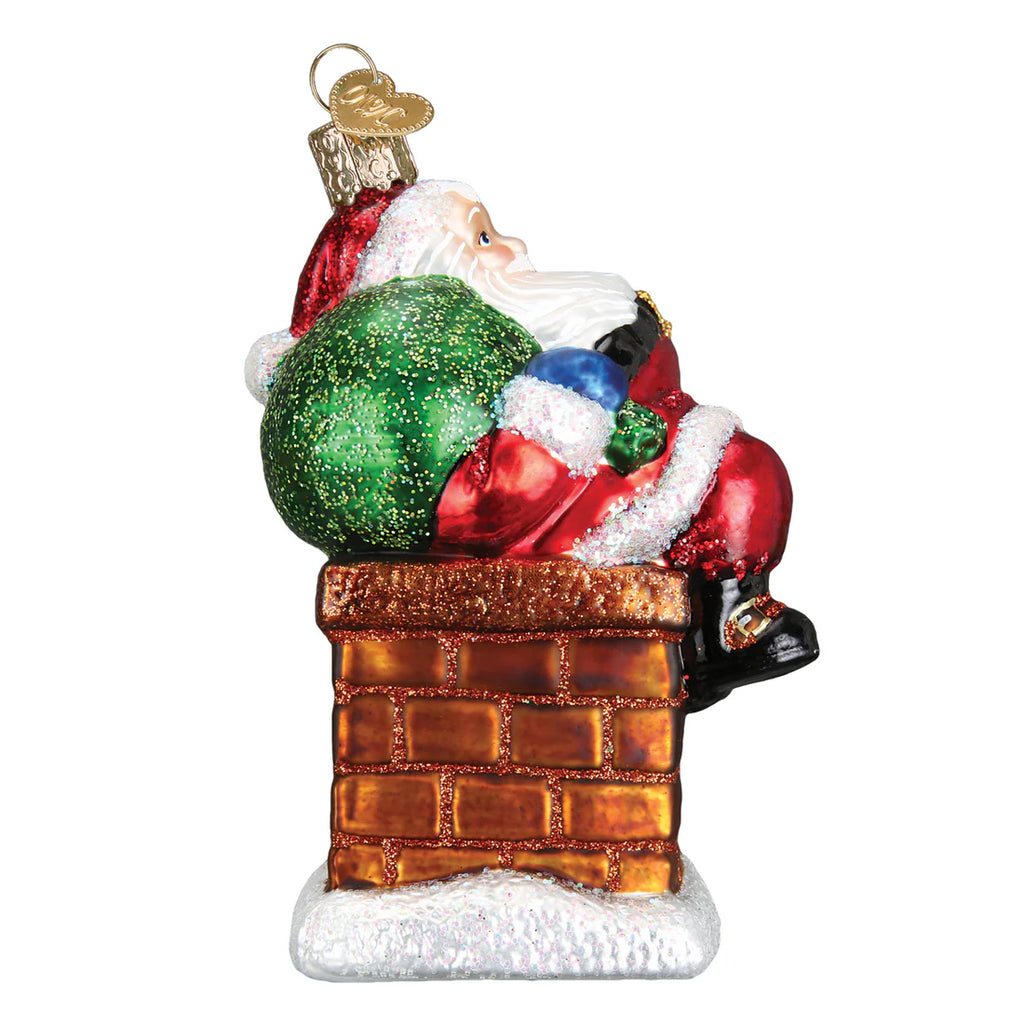 Chimney Stop Santa Glass Ornament  Old World Christmas   