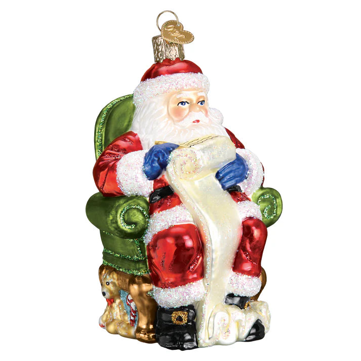 Santa Checking His List Glass Ornament  Old World Christmas   