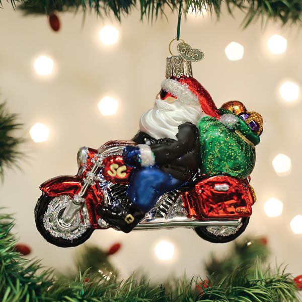 Biker Santa Glass Ornament  Old World Christmas   