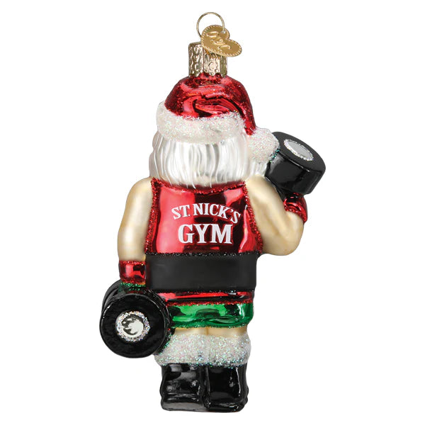 Bodybuilder Santa Glass Ornament  Old World Christmas   