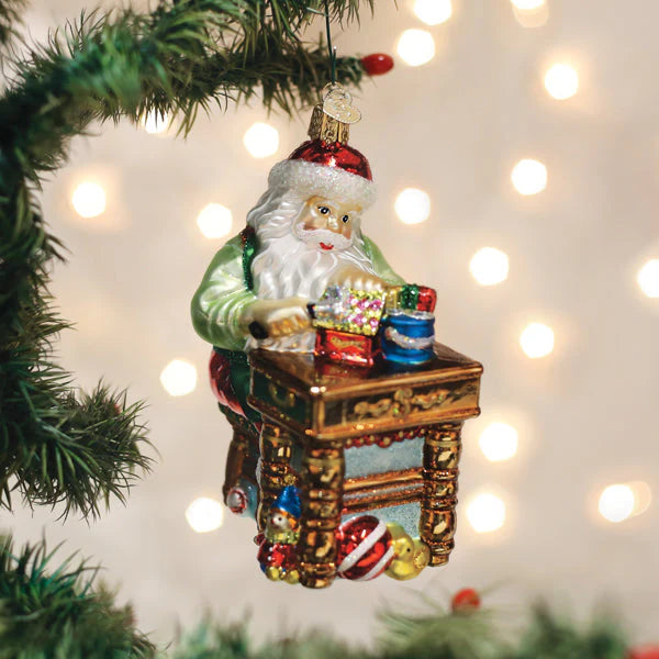 Workshop Santa Glass Ornament  Old World Christmas   