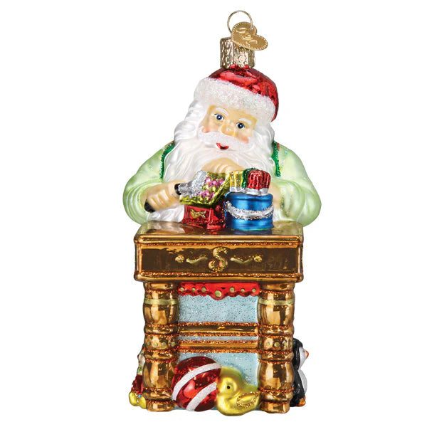 Workshop Santa Glass Ornament  Old World Christmas   