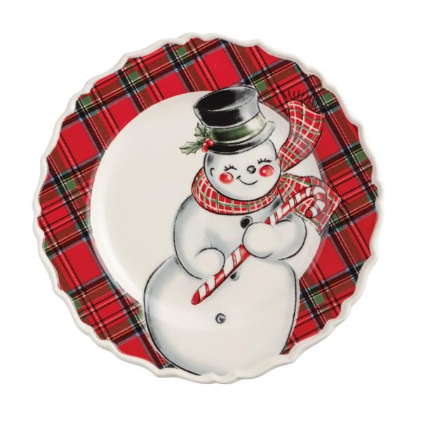 Snowman Christmas Tartan Rim Salad Plates