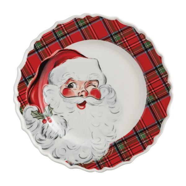Santa Christmas Tartan Rim Salad Plates