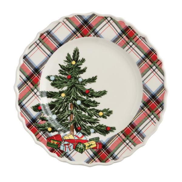Tree Christmas Tartan Rim Salad Plates