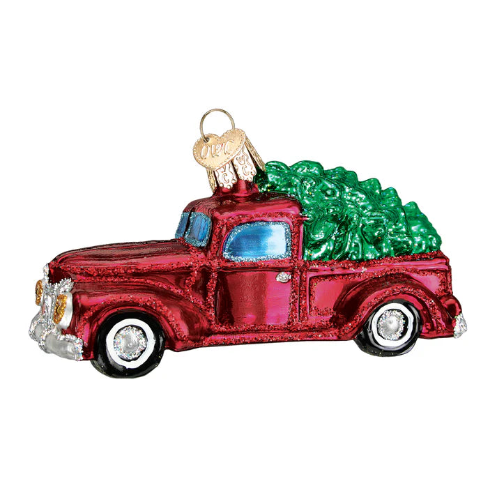 Old Truck with Tree Glass Ornament  Old World Christmas   