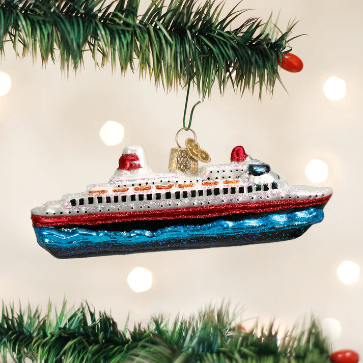 Cruise Ship Glass Ornament  Old World Christmas   