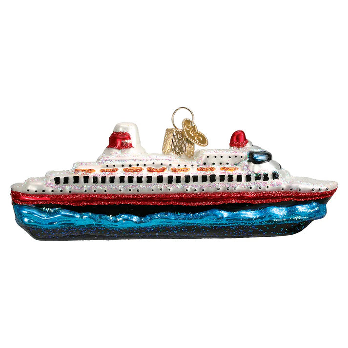 Cruise Ship Glass Ornament  Old World Christmas   