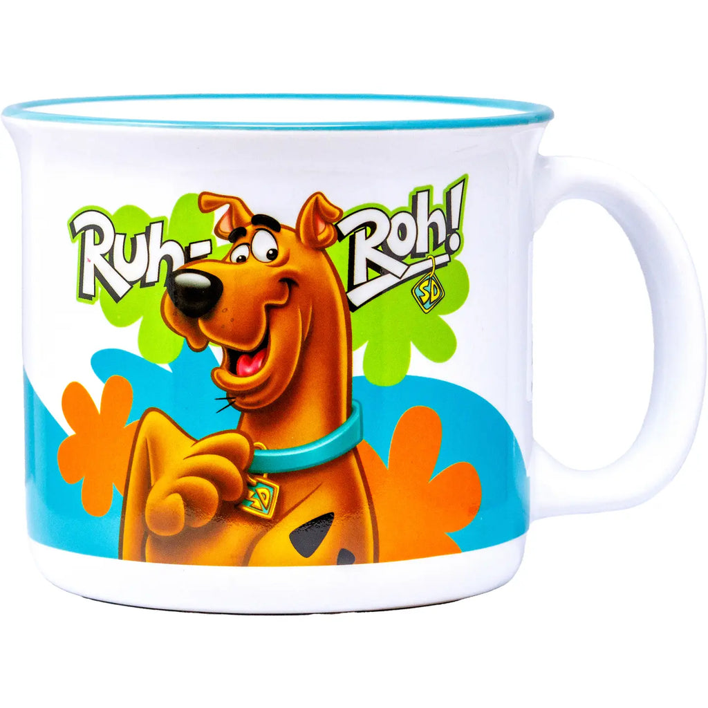 a scooby doo mug that says ruh+AC0-roh on it