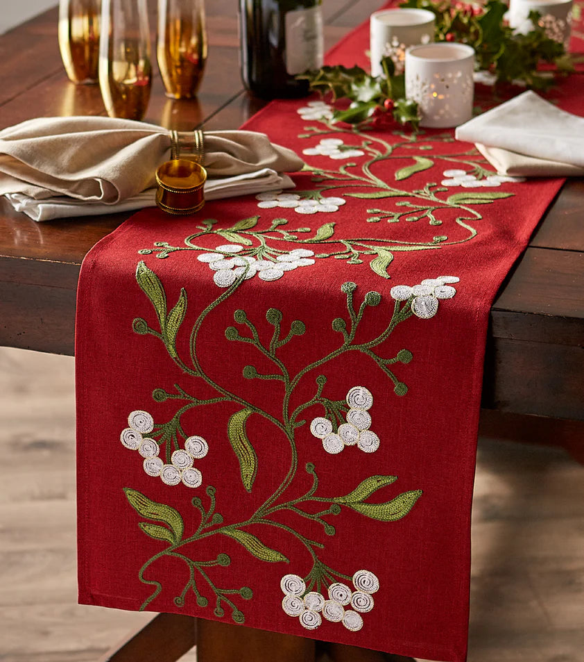 Mistletoe Embroidered Table Runner