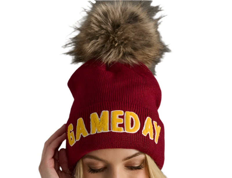 Maroon & Gold Game Day Pom Hat