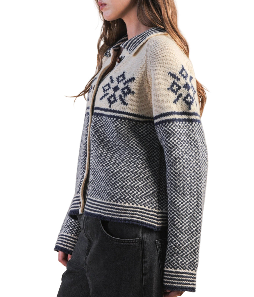 Graphic Collared Knit Cardigan