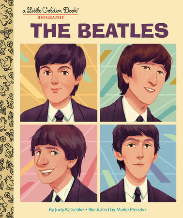 little golden book about the beatles with cartoon faces of each beatle