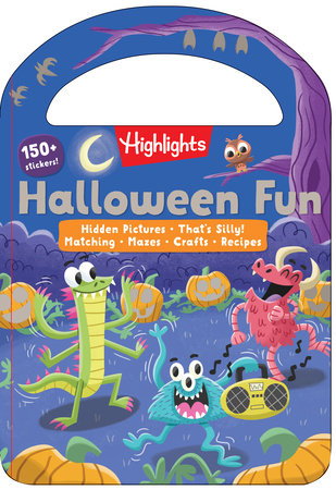 halloween fun board book cover with built in handle.  picture of monsters