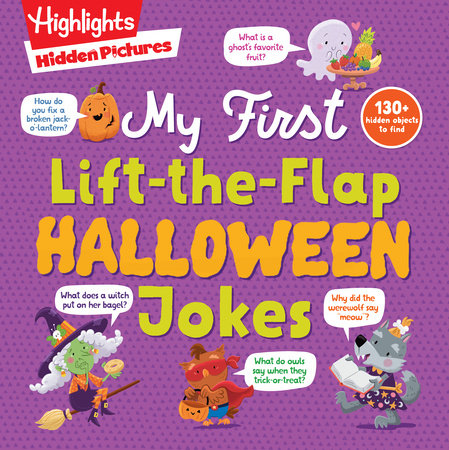 halloween jokes book cover with witch, ghost, pumpkin and dressed up owl telling jokes