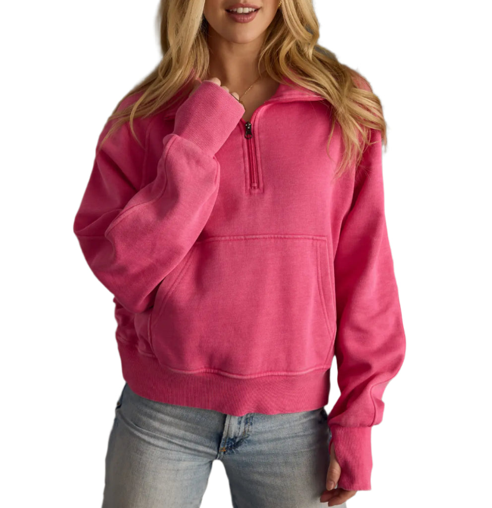 Bright Pink Quarter Zip Sweatshirt
