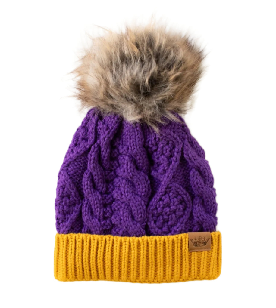 Purple & Gold Trim Pom Hat
