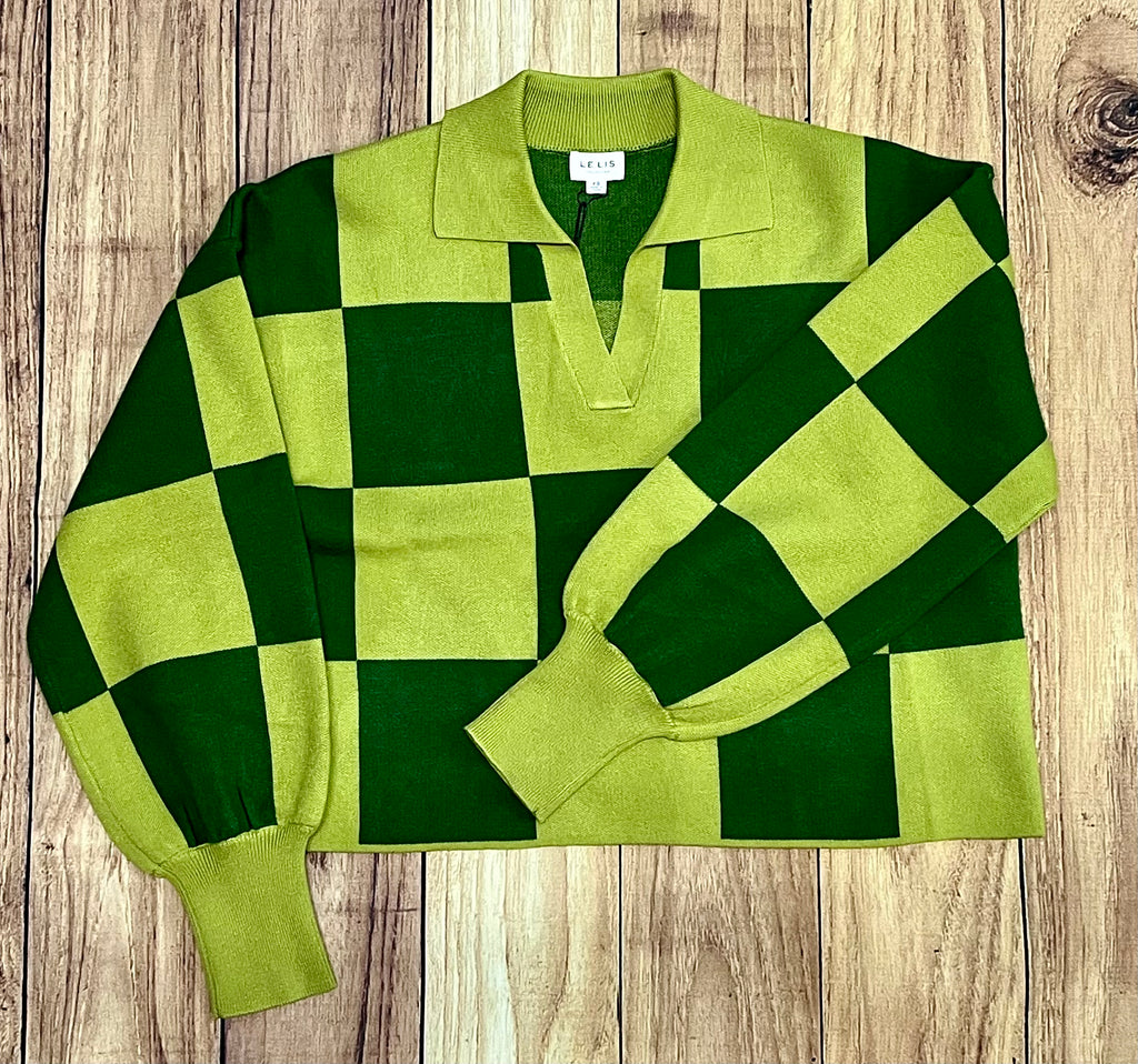 green large checkered cropped sweater 