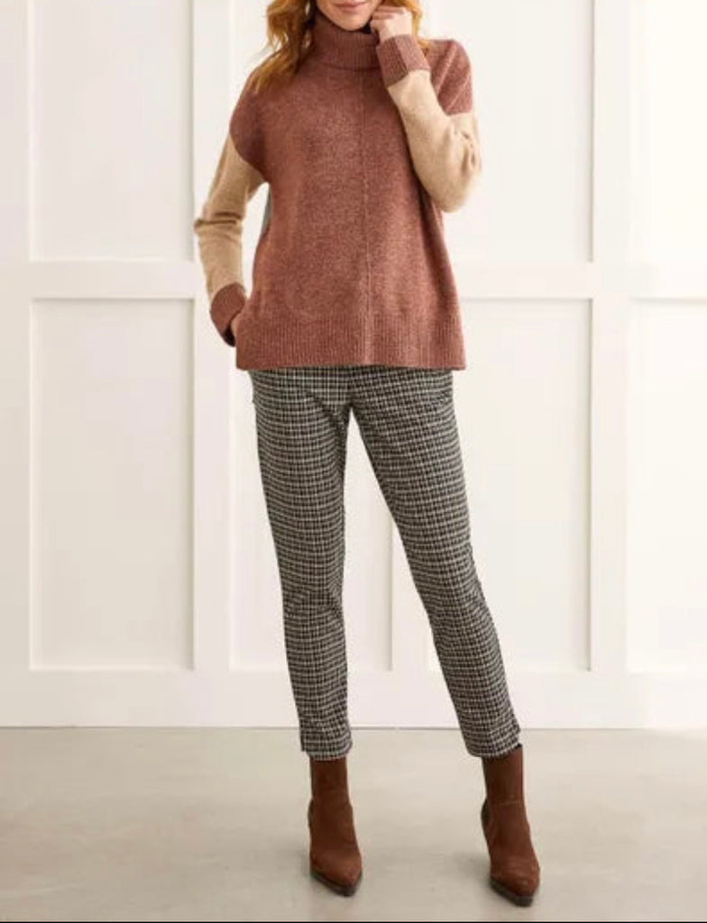 copper color block turtleneck sweater