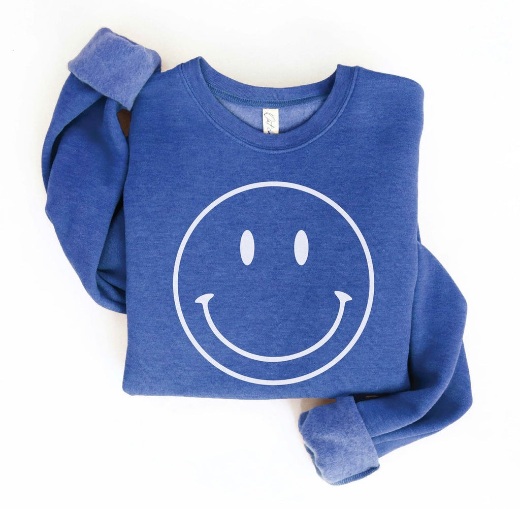 Smiley Face Sweatshirt- Heather Royal  Oat Collective   