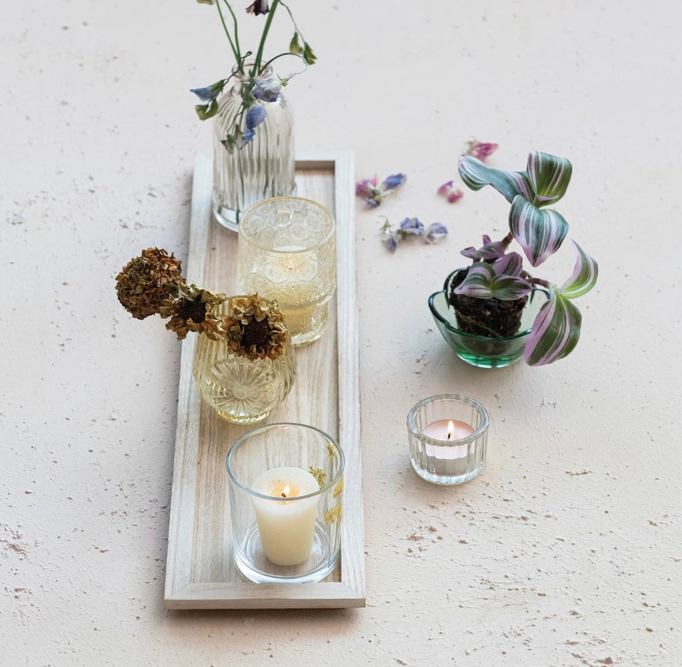 Wood Tray w/ Vases & Candle Holders  Creative Co-Op   