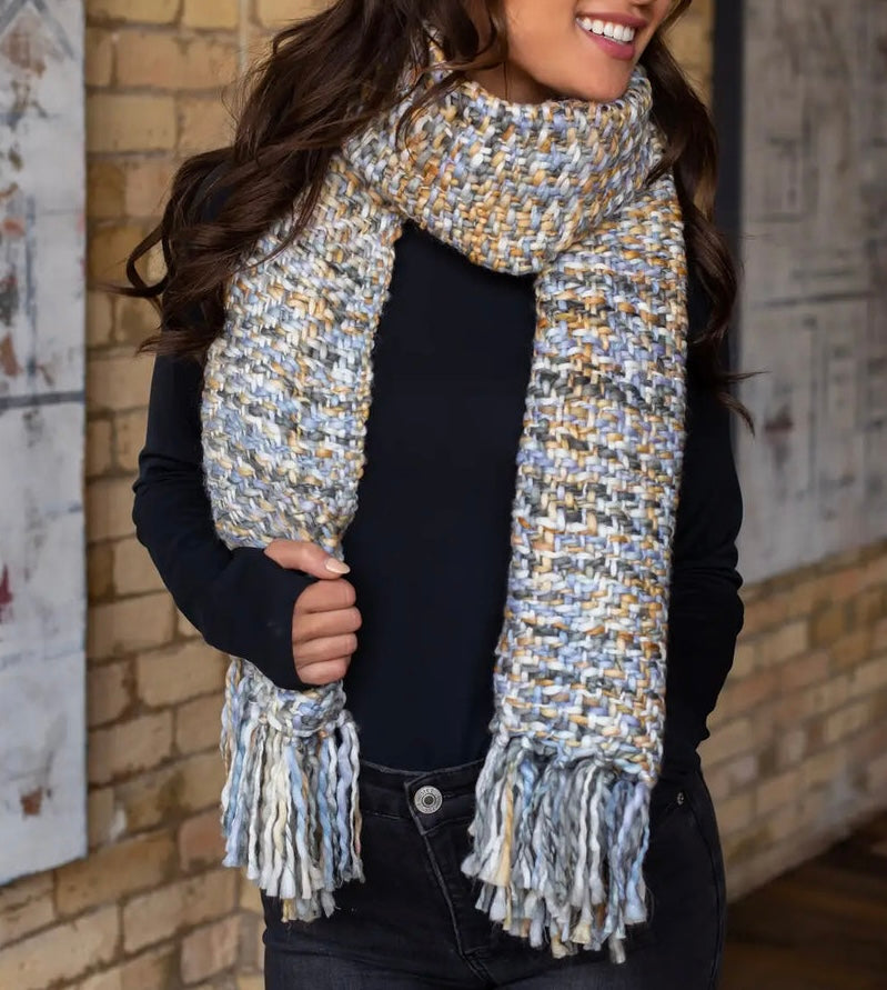 Light Blue & White Loom Woven Long Scarf