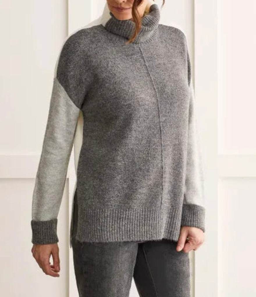 grey color block turtleneck sweater