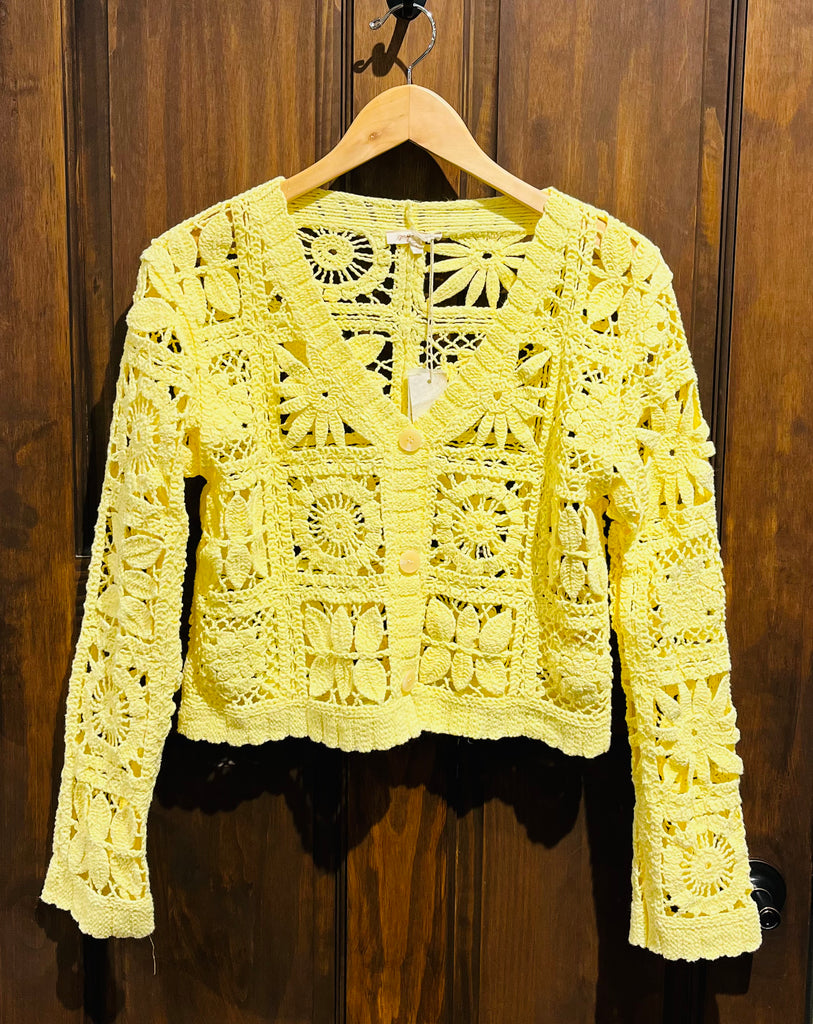 yellow Crochet Button Up Jacket